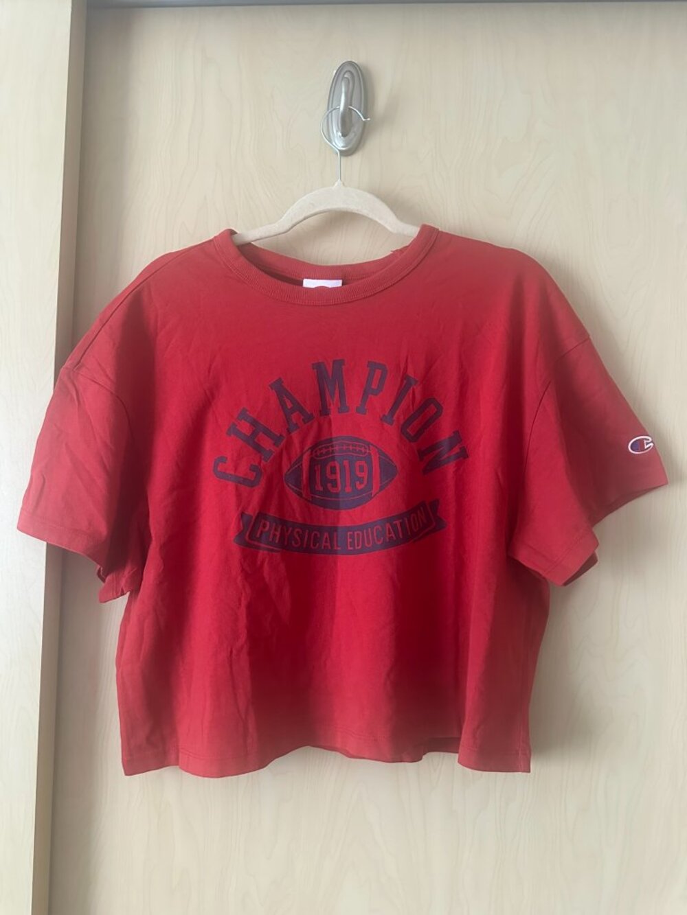 Champion Red Cropped Graphic Tee Oversized
